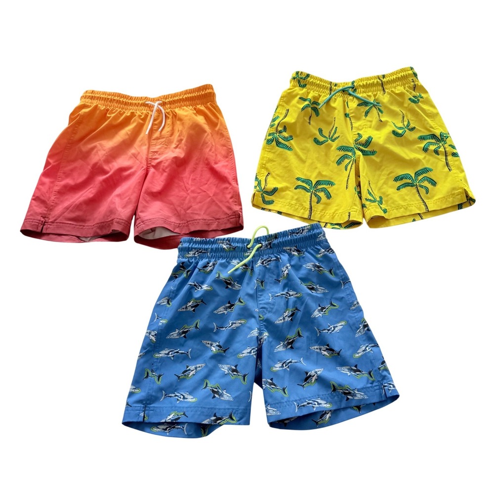 Old Navy Swim Trunks Kids Size L 10-12 Multicolor Shark Palm Tree Ombre 3 Pack